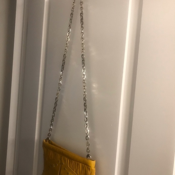 JIMMY CHOO INA NAPPA FRINGED MUSTARD YELLOW LEATHER CLUTCH (AUTHENTIC) - Picture 12 of 12